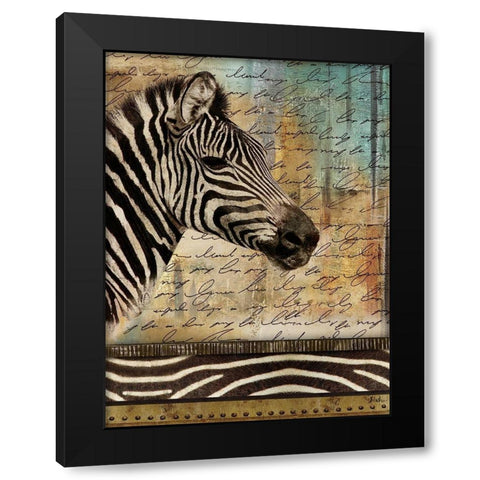 Madagascar Safari with Blue II (Zebra) Black Modern Wood Framed Art Print by Pinto, Patricia