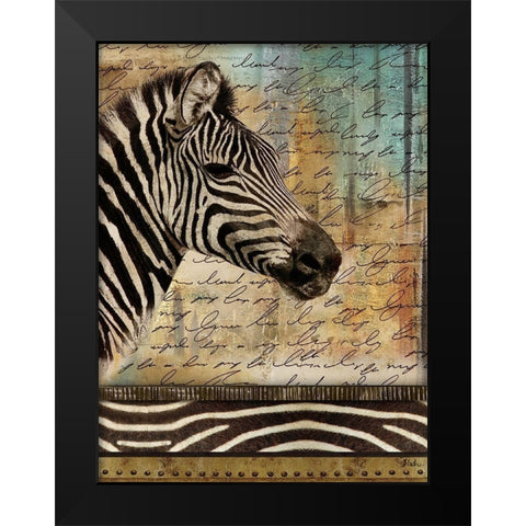 Madagascar Safari with Blue II (Zebra) Black Modern Wood Framed Art Print by Pinto, Patricia