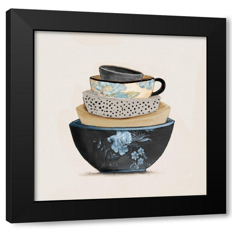 A Stack Of Blue Bowls Black Modern Wood Framed Art Print by Pinto, Patricia