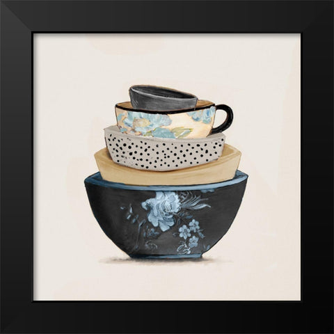 A Stack Of Blue Bowls Black Modern Wood Framed Art Print by Pinto, Patricia