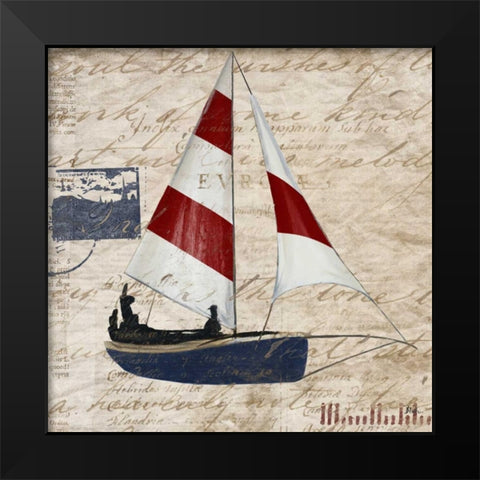 Sailing Stamp Border I Black Modern Wood Framed Art Print by Pinto, Patricia