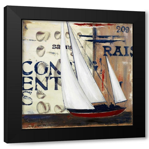 Blue Sailing Race Border II Black Modern Wood Framed Art Print by Pinto, Patricia