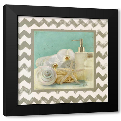 Silver Chevron Bath II Black Modern Wood Framed Art Print with Double Matting by Pinto, Patricia
