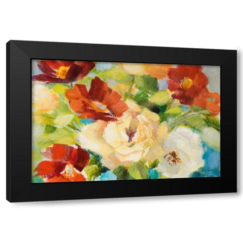 Flowers in Teal Vase II Black Modern Wood Framed Art Print by Loreth, Lanie