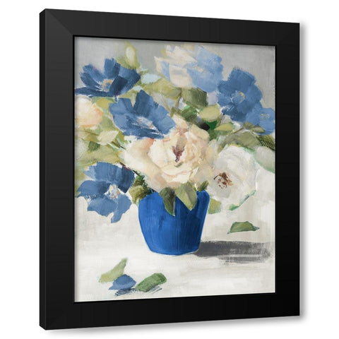 Shades Of Blue Floral Black Modern Wood Framed Art Print by Loreth, Lanie