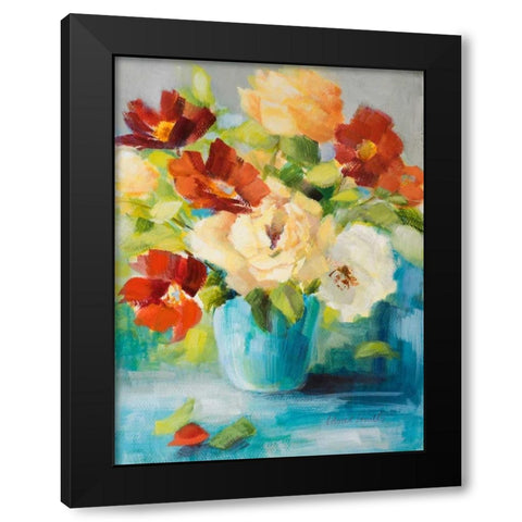 Flowers in Teal Vase I Black Modern Wood Framed Art Print with Double Matting by Loreth, Lanie
