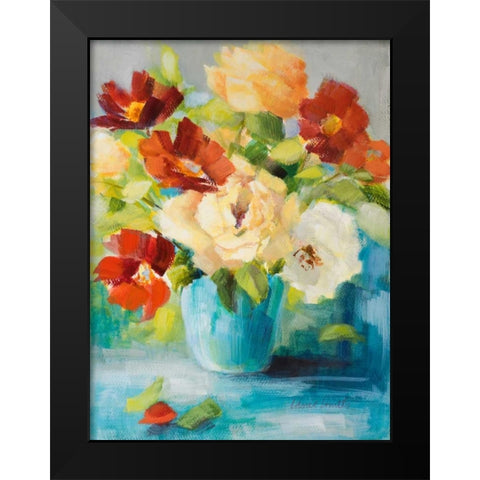 Flowers in Teal Vase I Black Modern Wood Framed Art Print by Loreth, Lanie
