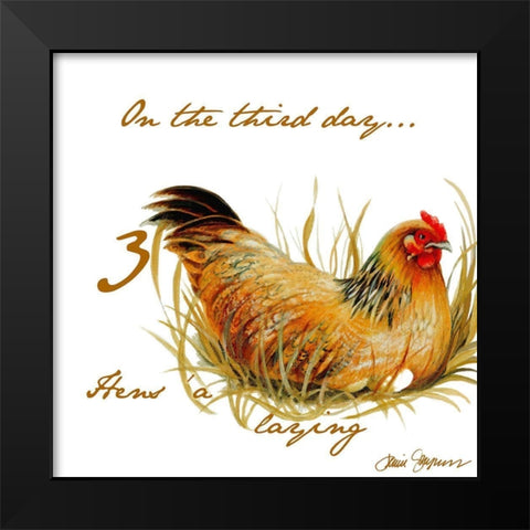 Three French Hens Black Modern Wood Framed Art Print by Gaynor, Janice