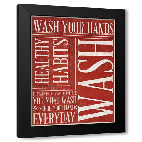 Bath Reminders II (Red) Black Modern Wood Framed Art Print with Double Matting by SD Gaphics Studio