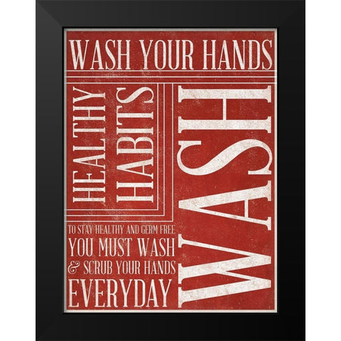 Bath Reminders II (Red) Black Modern Wood Framed Art Print by SD Gaphics Studio