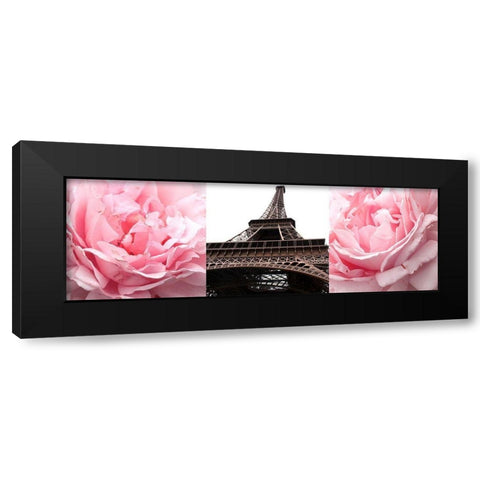 Pink Roses Eiffel Tower Black Modern Wood Framed Art Print by Navas, Emily