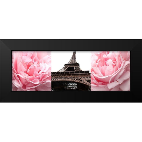 Pink Roses Eiffel Tower Black Modern Wood Framed Art Print by Navas, Emily
