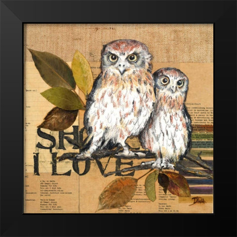 Little Owls II Black Modern Wood Framed Art Print by Pinto, Patricia
