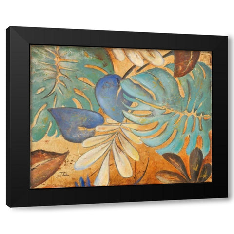 Gold and Aqua Leaves I Black Modern Wood Framed Art Print with Double Matting by Pinto, Patricia