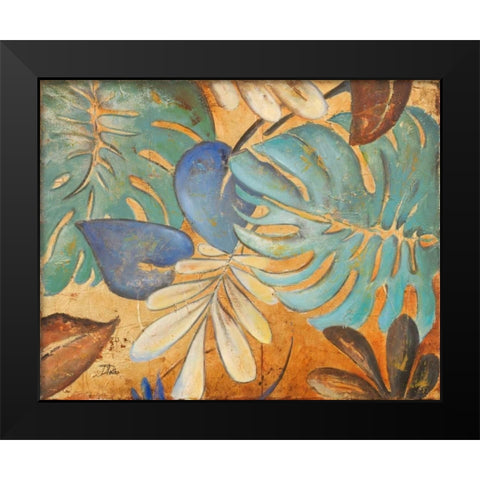 Gold and Aqua Leaves I Black Modern Wood Framed Art Print by Pinto, Patricia