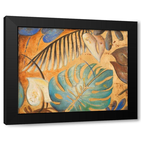 Gold and Aqua Leaves I Black Modern Wood Framed Art Print by Pinto, Patricia