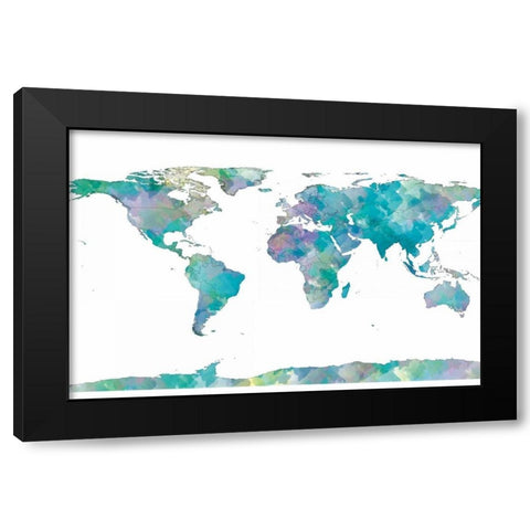 World Map Watercolor Black Modern Wood Framed Art Print by SD Graphics Studio