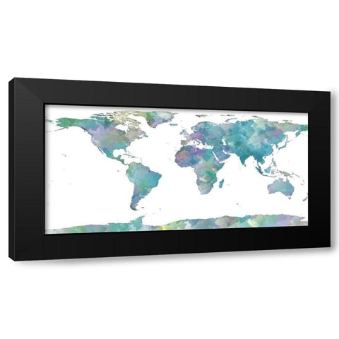 World Map Watercolor Black Modern Wood Framed Art Print by Sundance Studio