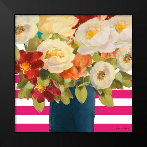 Flowers on Pink Stripes I Black Modern Wood Framed Art Print by Loreth, Lanie