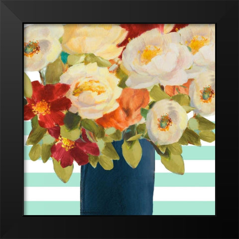 Flowers on Stripes I Black Modern Wood Framed Art Print by Loreth, Lanie