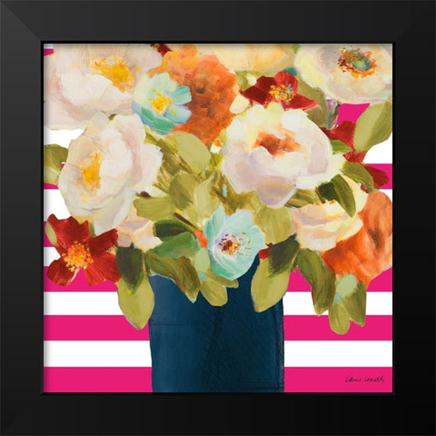 Flowers on Pink Stripes II Black Modern Wood Framed Art Print by Loreth, Lanie