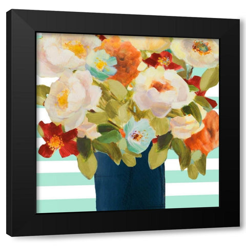 Flowers on Stripes II Black Modern Wood Framed Art Print with Double Matting by Loreth, Lanie