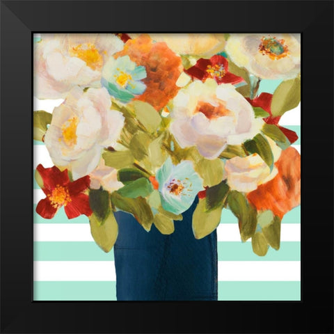 Flowers on Stripes II Black Modern Wood Framed Art Print by Loreth, Lanie