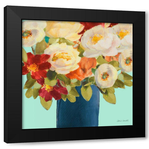 Flower Arrangement on Teal I Black Modern Wood Framed Art Print with Double Matting by Loreth, Lanie