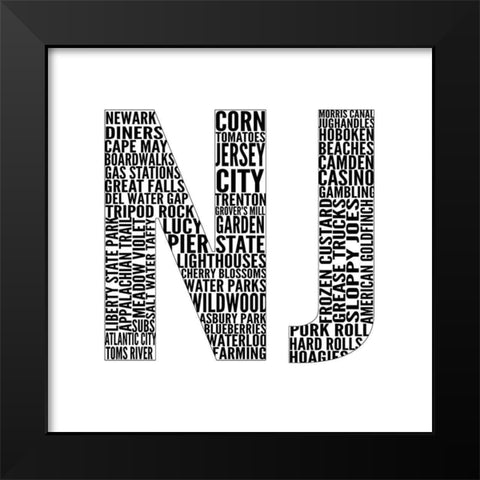 NJ Type Black Modern Wood Framed Art Print by SD Graphics Studio