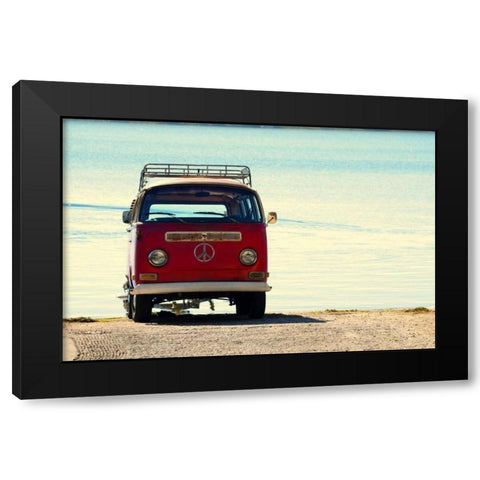 Beach Ride with Emblem Black Modern Wood Framed Art Print by Peck, Gail