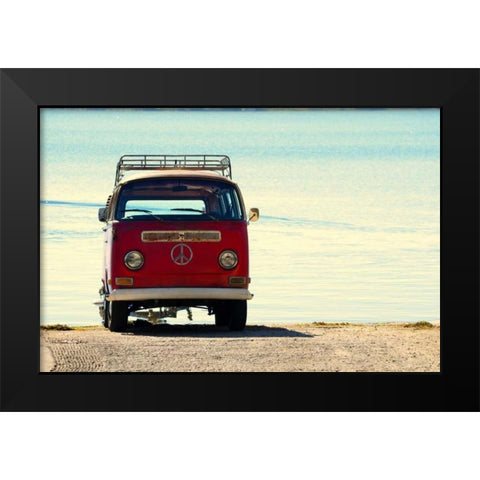 Beach Ride with Emblem Black Modern Wood Framed Art Print by Peck, Gail