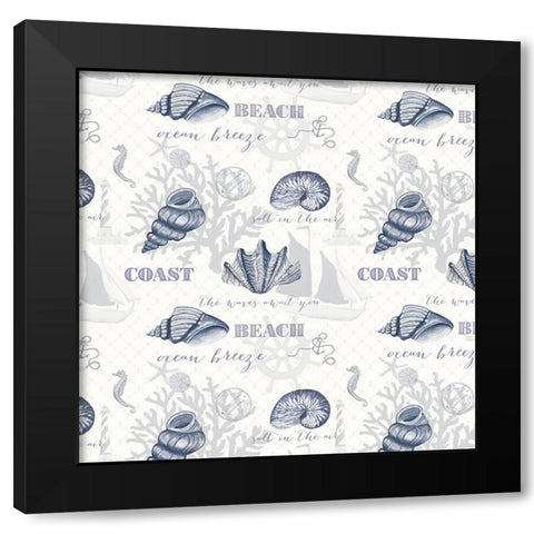 Indigo Ocean Pattern Black Modern Wood Framed Art Print with Double Matting by Ritter, Gina