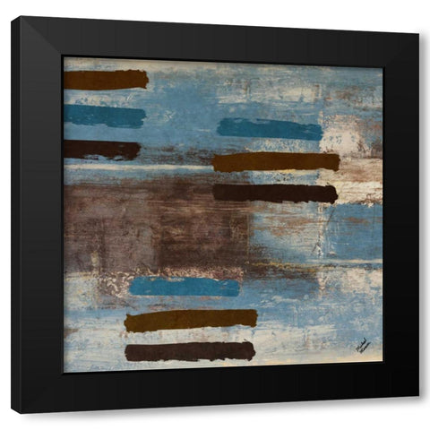 Blue Bared Abstract Square I Black Modern Wood Framed Art Print with Double Matting by Marcon, Michael