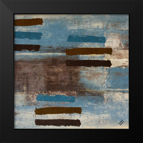 Blue Bared Abstract Square I Black Modern Wood Framed Art Print by Marcon, Michael