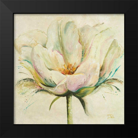 White Double Tulips II Black Modern Wood Framed Art Print by Pinto, Patricia