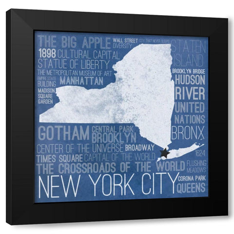 New York Map Border Black Modern Wood Framed Art Print with Double Matting by Sundance Studio