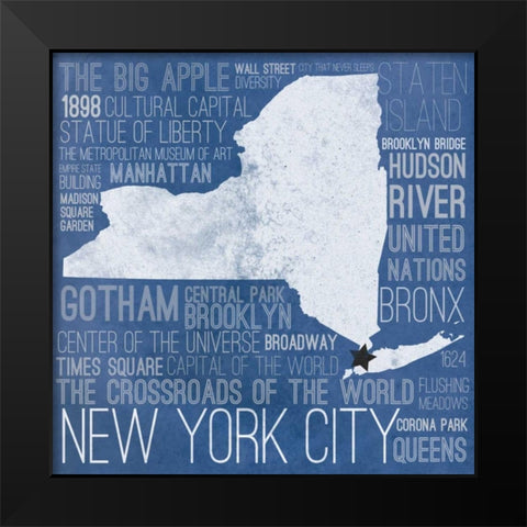 New York Map Border Black Modern Wood Framed Art Print by Sundance Studio