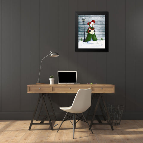 Christmas Snowmen I Black Modern Wood Framed Art Print by Josefina