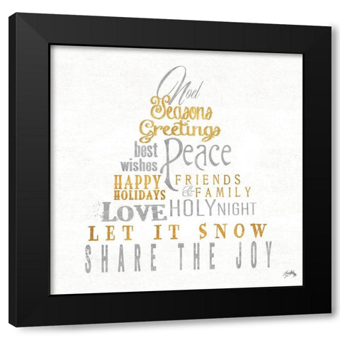 Noel Seasons Greetings Black Modern Wood Framed Art Print with Double Matting by Medley, Elizabeth