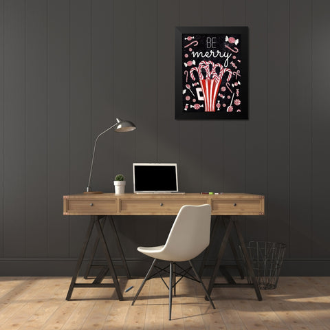 Peppermint Candy Cane Wishes Black Modern Wood Framed Art Print by Medley, Elizabeth