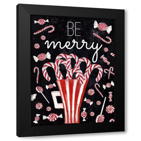 Peppermint Candy Cane Wishes Black Modern Wood Framed Art Print by Medley, Elizabeth