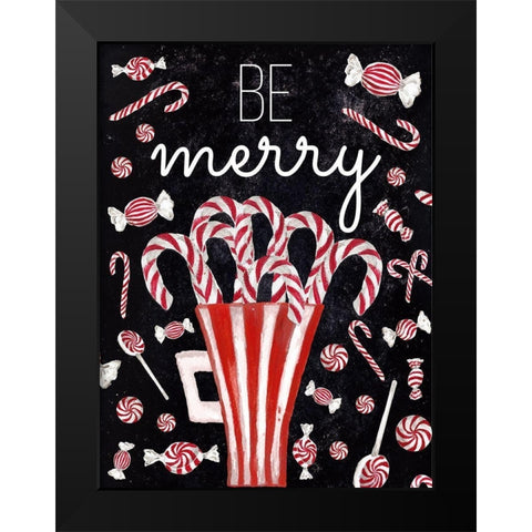 Peppermint Candy Cane Wishes Black Modern Wood Framed Art Print by Medley, Elizabeth