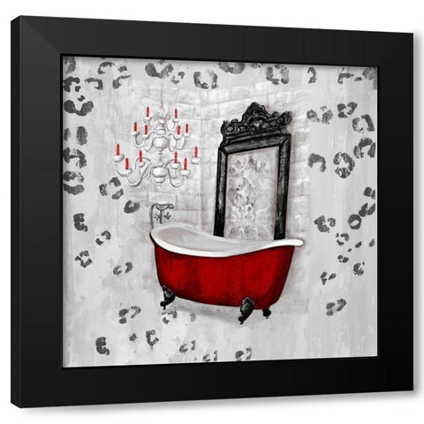 Red Antique Mirrored Bath Square II Black Modern Wood Framed Art Print by Hakimipour, Tiffany