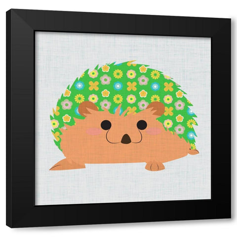 Retro Hedgehog III Black Modern Wood Framed Art Print with Double Matting by SD Graphics Studio