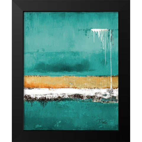 Teal Rain Black Modern Wood Framed Art Print by Pinto, Patricia