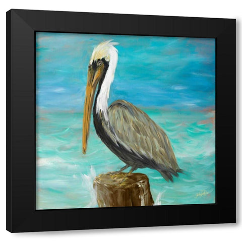Pelicans on Post I Black Modern Wood Framed Art Print by DeRice, Julie