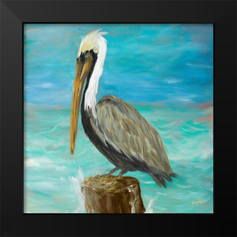 Pelicans on Post I Black Modern Wood Framed Art Print by DeRice, Julie
