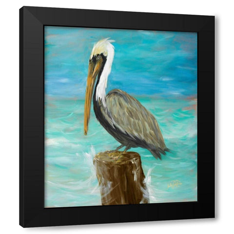 Single Pelican on Post Black Modern Wood Framed Art Print with Double Matting by DeRice, Julie