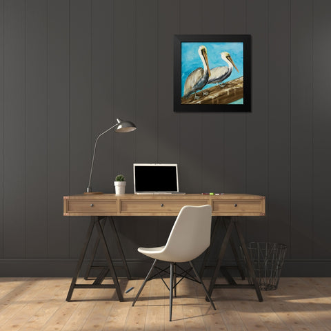 Pelicans on Post II Black Modern Wood Framed Art Print by DeRice, Julie