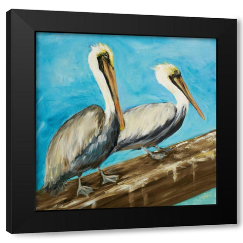 Pelicans on Post II Black Modern Wood Framed Art Print with Double Matting by DeRice, Julie